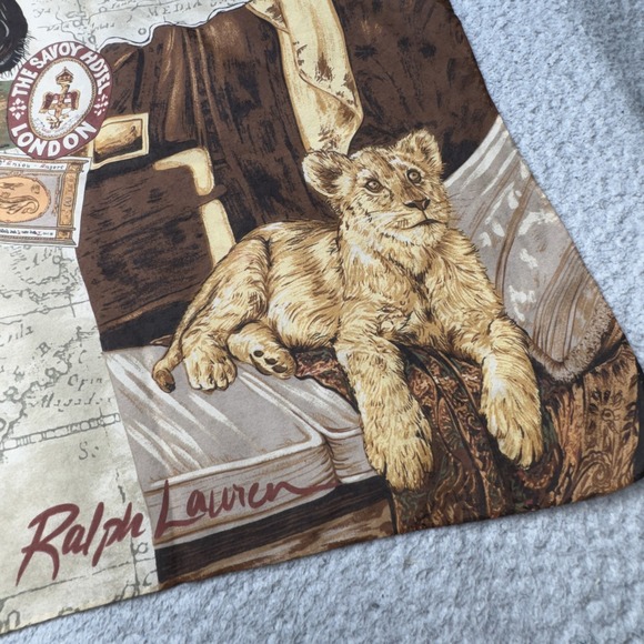 Vintage Ralph Lauren Scarf‎ 33x33 Safari Journal African Animal British India - Picture 2 of 15